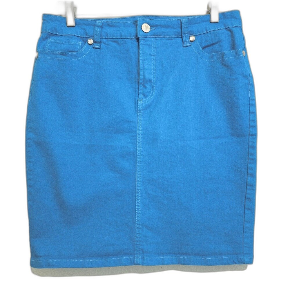 Nine West Atomic Blue Denim Pencil Skirt Stretch Coastal Size 12 /31" Waist